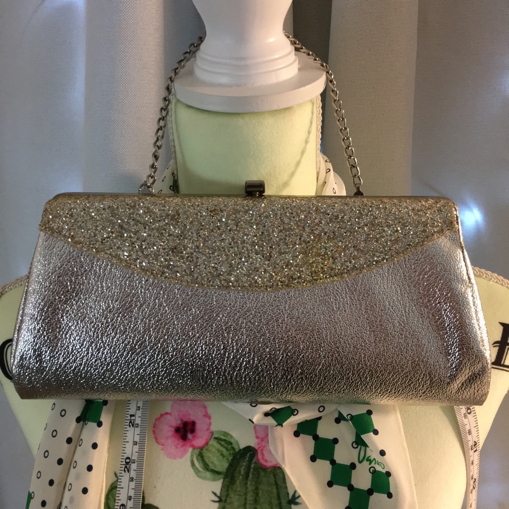 Vintage Silver Vinyl and Glitter Clutch
